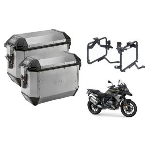 COMBO BAU LATERAL (PAR) GIVI ALASKA PRATA 36 LTS + SUPORTE BAU PLR5108 BMW R1200 / R1250 GS