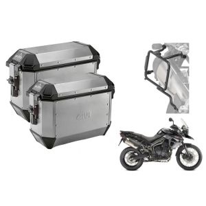 COMBO BAU LATERAL (PAR) GIVI ALASKA PRATA 36 LTS + SUPORTE BAU PLR6403 TRIUMPH TIGER 1200